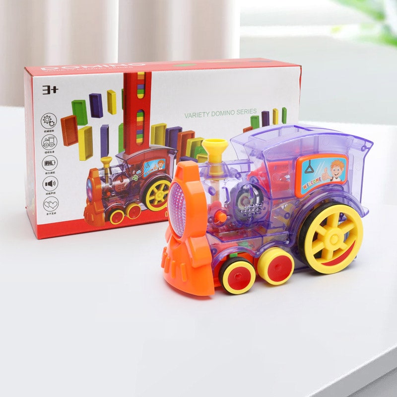Kids' Domino Train Toy Game with Automatic Dispenser Electric Steam Locomotive Mexican Dominoes Set