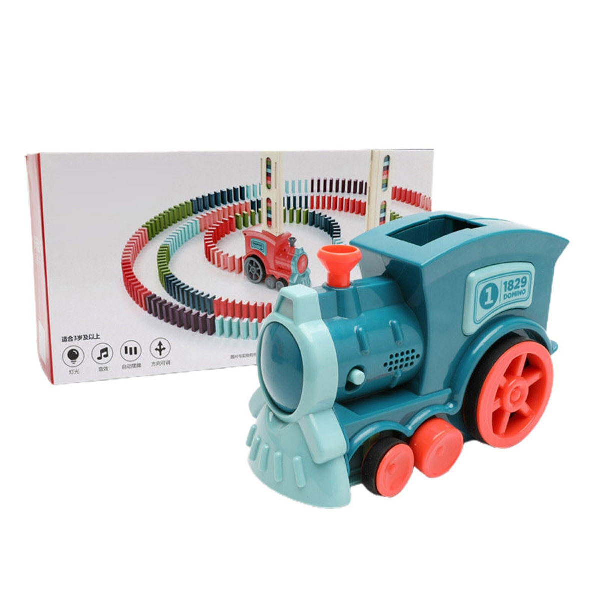 Kids' Domino Train Toy Game with Automatic Dispenser Electric Steam Locomotive Mexican Dominoes Set