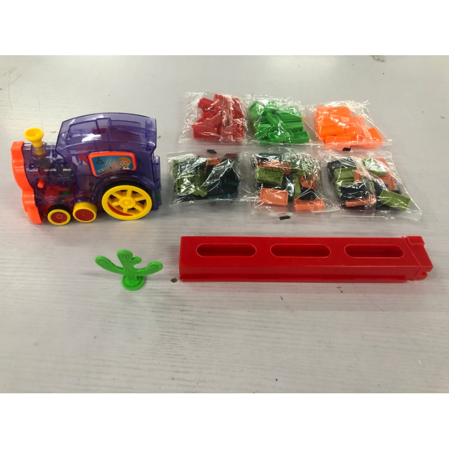 Kids' Domino Train Toy Game with Automatic Dispenser Electric Steam Locomotive Mexican Dominoes Set