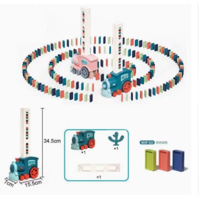 Kids' Domino Train Toy Game with Automatic Dispenser Electric Steam Locomotive Mexican Dominoes Set