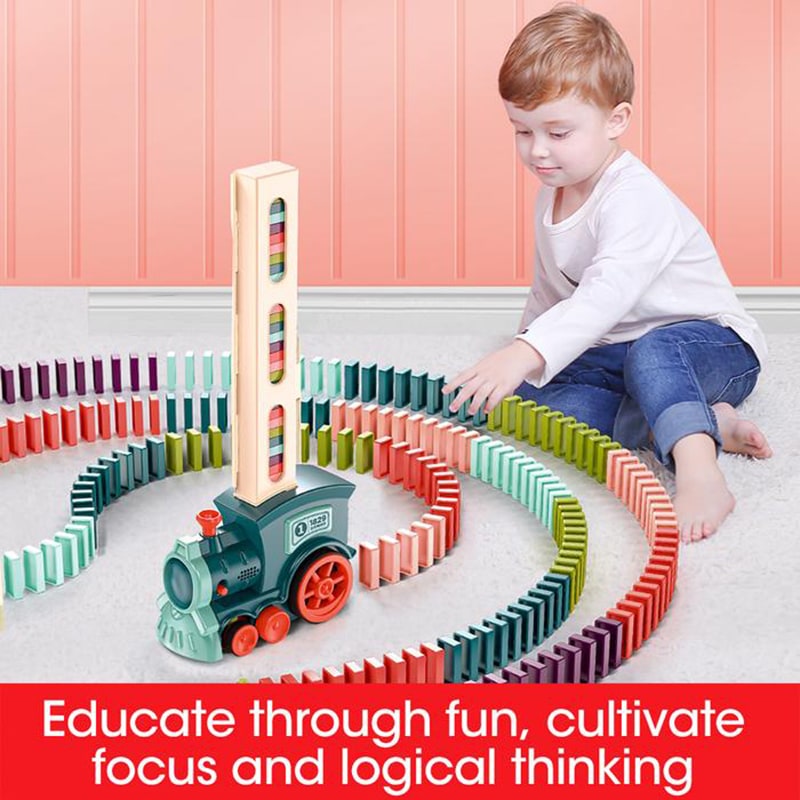 Kids' Domino Train Toy Game with Automatic Dispenser Electric Steam Locomotive Mexican Dominoes Set
