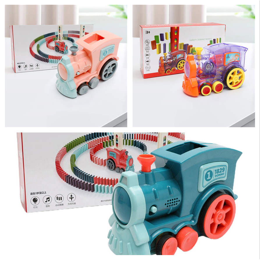Kids' Domino Train Toy Game with Automatic Dispenser Electric Steam Locomotive Mexican Dominoes Set