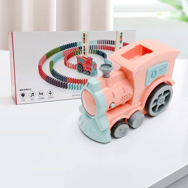 Kids' Domino Train Toy Game with Automatic Dispenser Electric Steam Locomotive Mexican Dominoes Set
