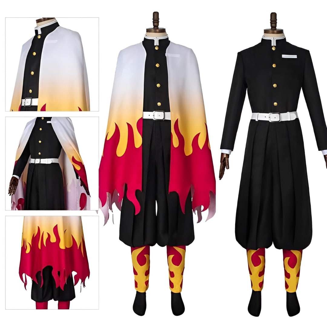 Kids' Halloween Anime Cosplay Costume and Outfits with Flame Pattern Cape Jacket and Leg Wraps