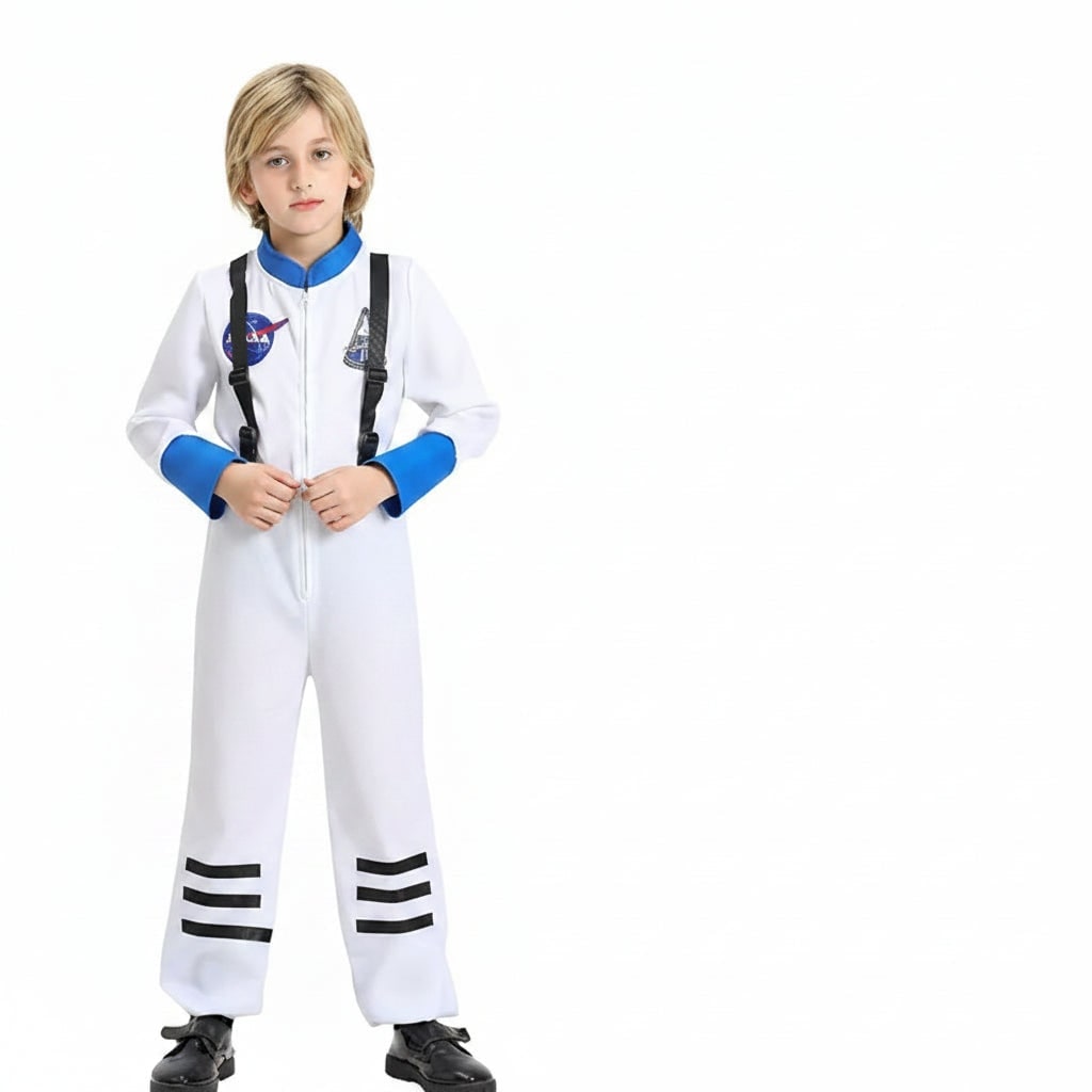 Kids' Halloween Astronaut Costume Suit Patches Full Jumpsuit for Space Explorer Party