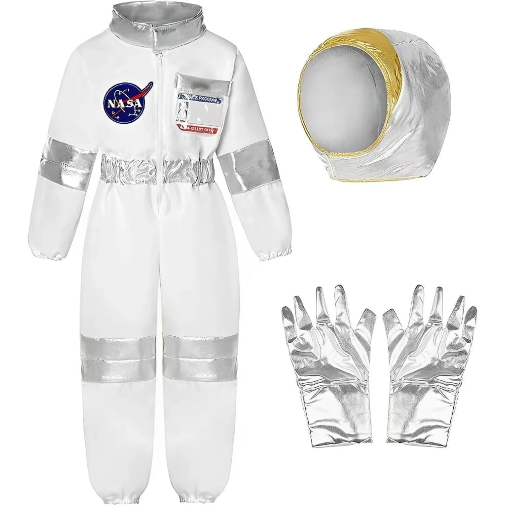 Kids' Halloween Astronaut Costume Suit with Helmet and Gloves for Space Explorer Role Play