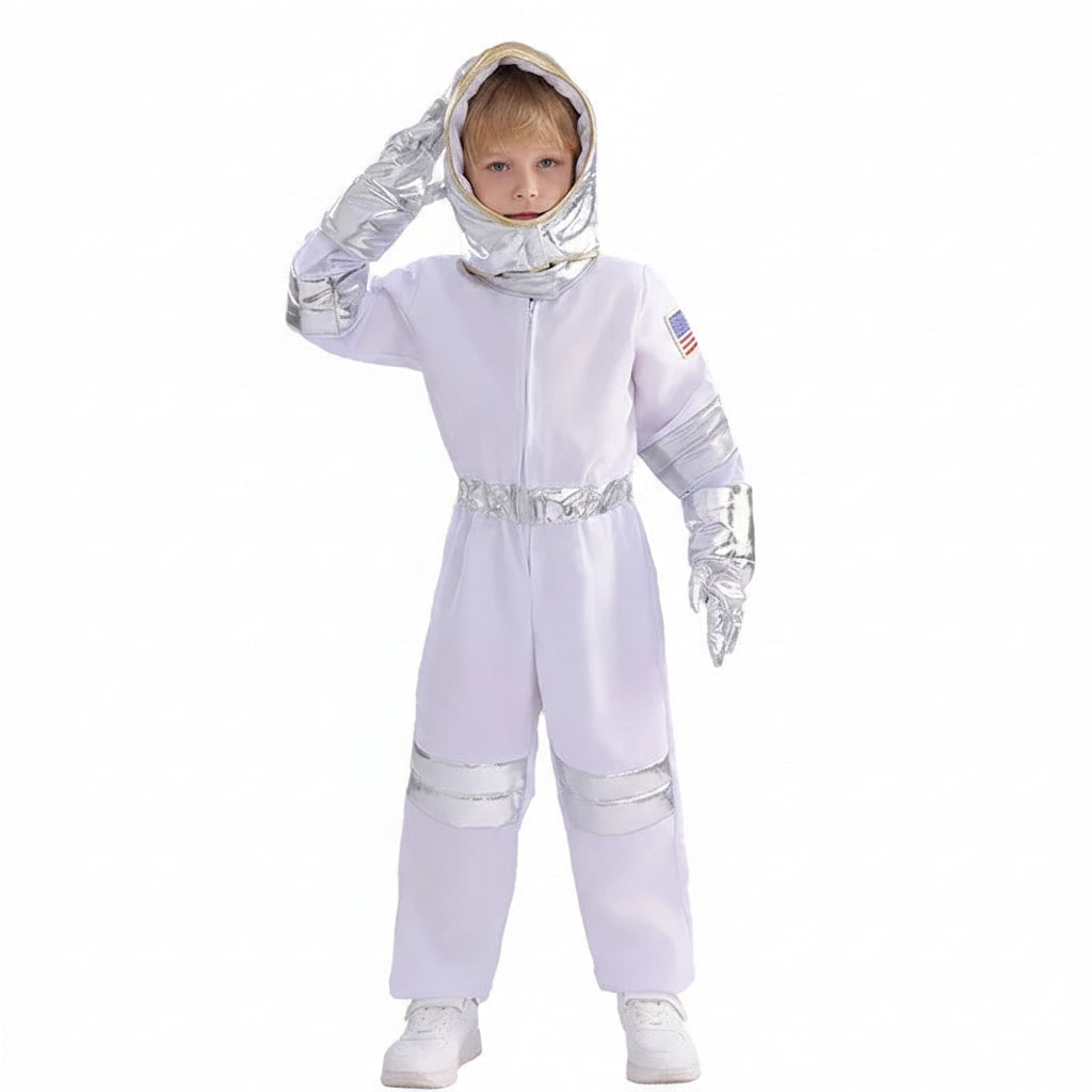 Kids' Halloween Astronaut Suit Costume for Space Patches and Jumpsuit Design Female