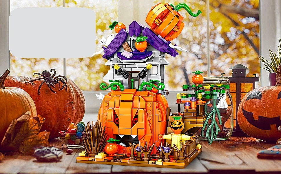 Kids' Halloween Building Blocks Magnetic Tiles Toy Set with Pumpkin House and Spooky Figures