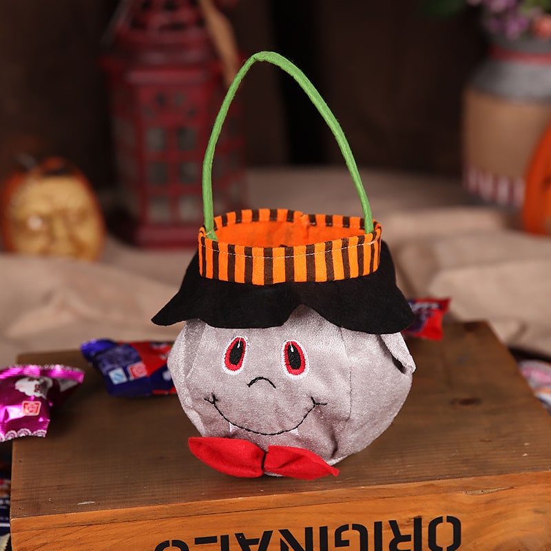 Kids' Halloween Candy Bag and Trick or Treat with Plush Velour Character Design and Felt Handle