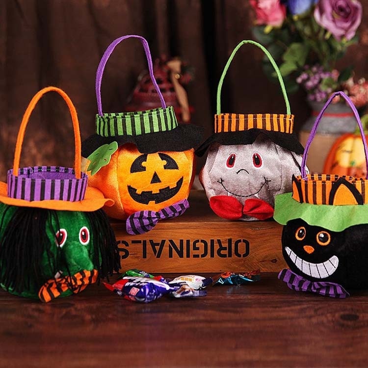 Kids' Halloween Candy Bag and Trick or Treat with Plush Velour Character Design and Felt Handle