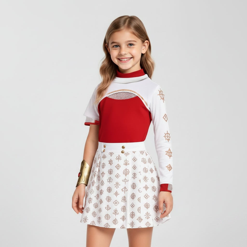 Kids' Halloween Cosplay Anime Costume with Red High-Neck Top Pleated Skirt Synthetic