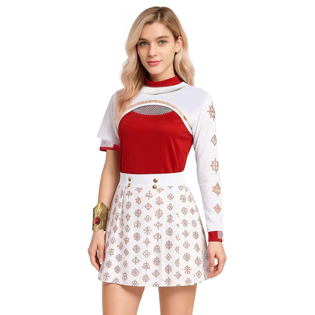 Kids' Halloween Cosplay Anime Costume with Red High-Neck Top Pleated Skirt Synthetic