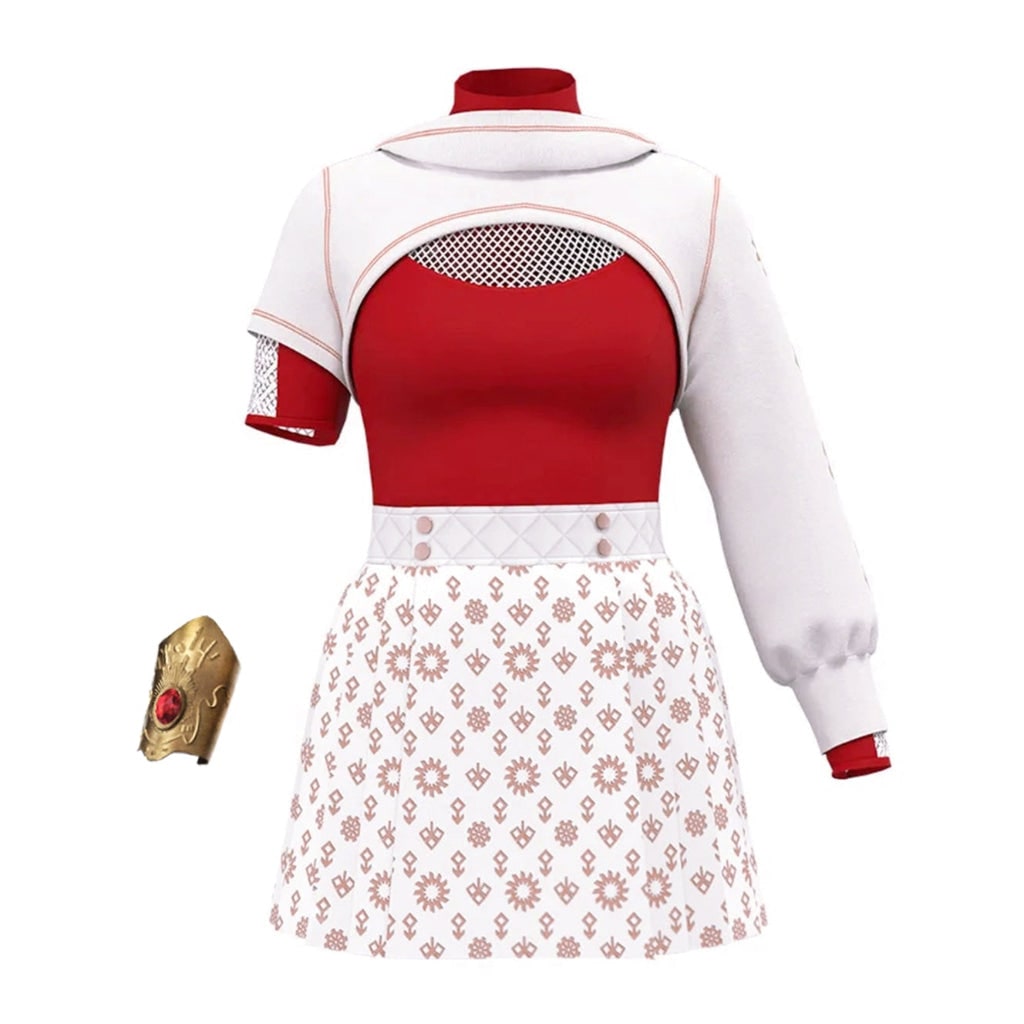 Kids' Halloween Cosplay Anime Costume with Red High-Neck Top Pleated Skirt Synthetic