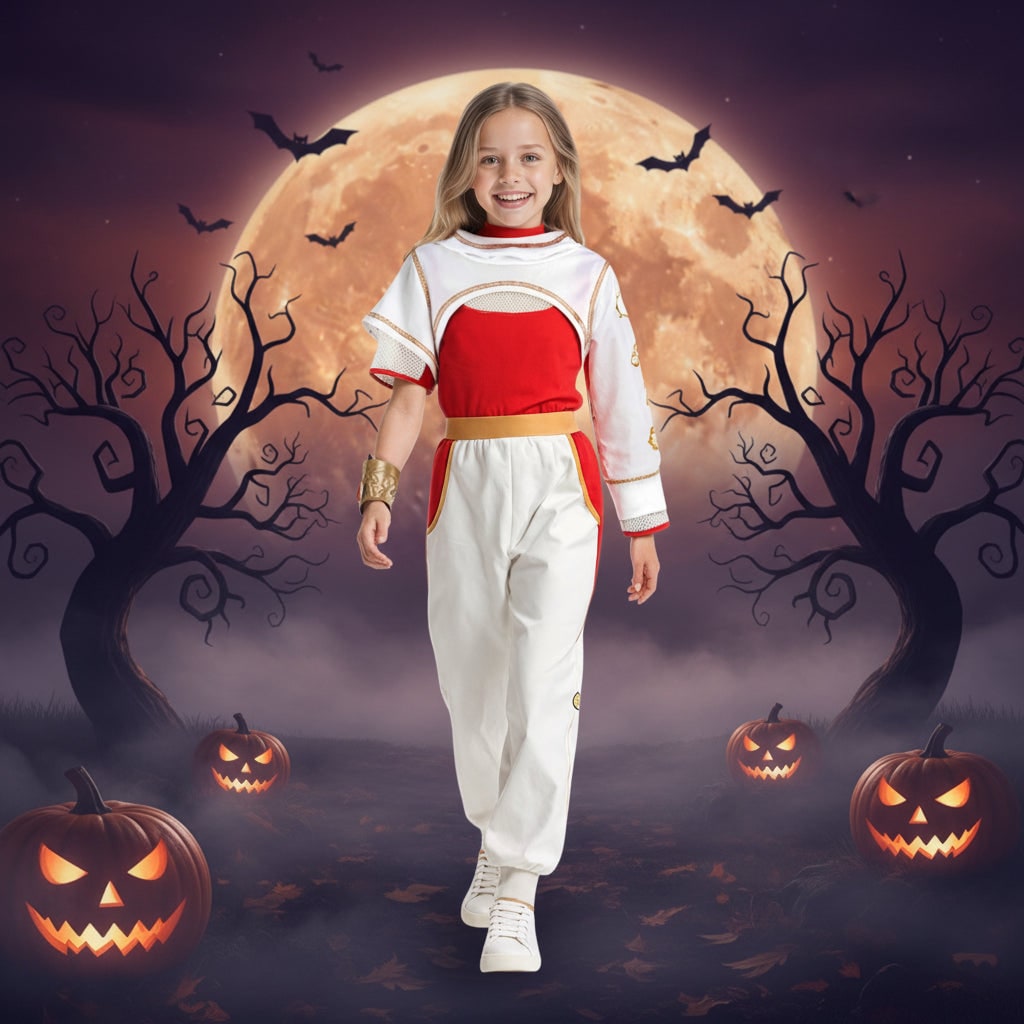Kids' Halloween Cosplay Costume Jumpsuit with Asymmetrical Sleeves Gold Wrist Cuff Blonde