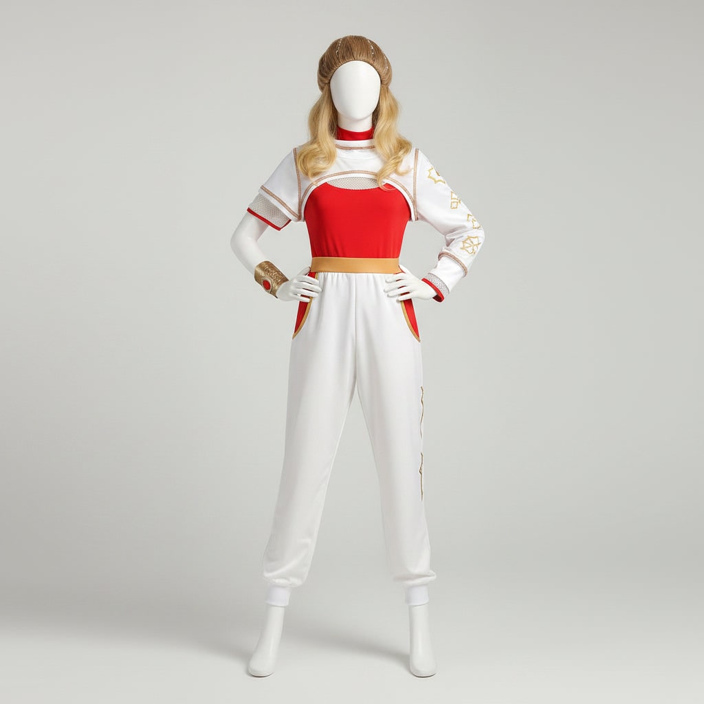 Kids' Halloween Cosplay Costume Jumpsuit with Asymmetrical Sleeves Gold Wrist Cuff Blonde