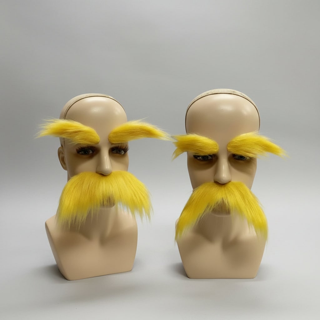 Kids' Halloween Costume Mustache and Fake Beard with Self Adhesive Eyebrows Set Bushy Yellow
