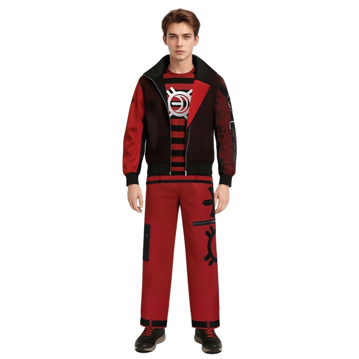 Kids' Halloween Costume Vampire Cosplay Set with High Collar Jacket and Striped Tee