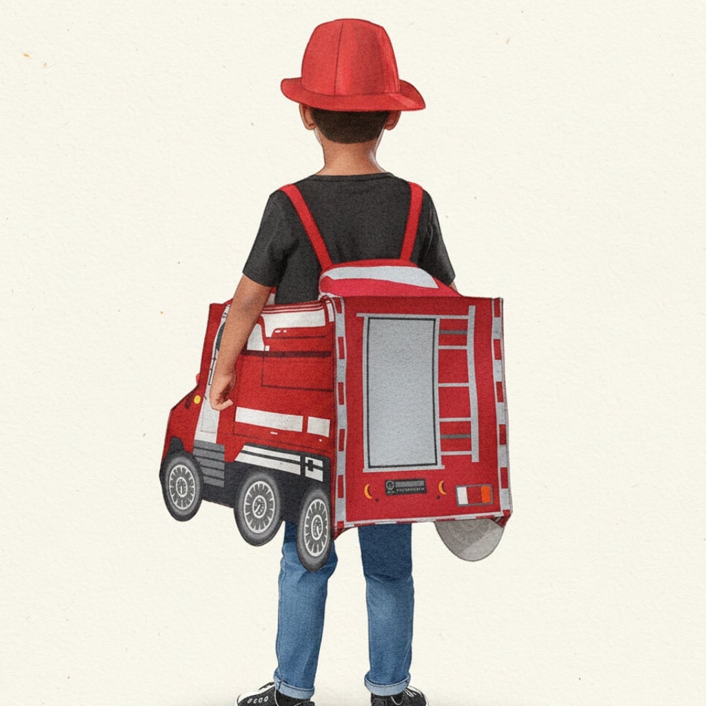 Kids' Halloween Firefighter Costume with Hat Reflective Stripes and Badge for Dress Up