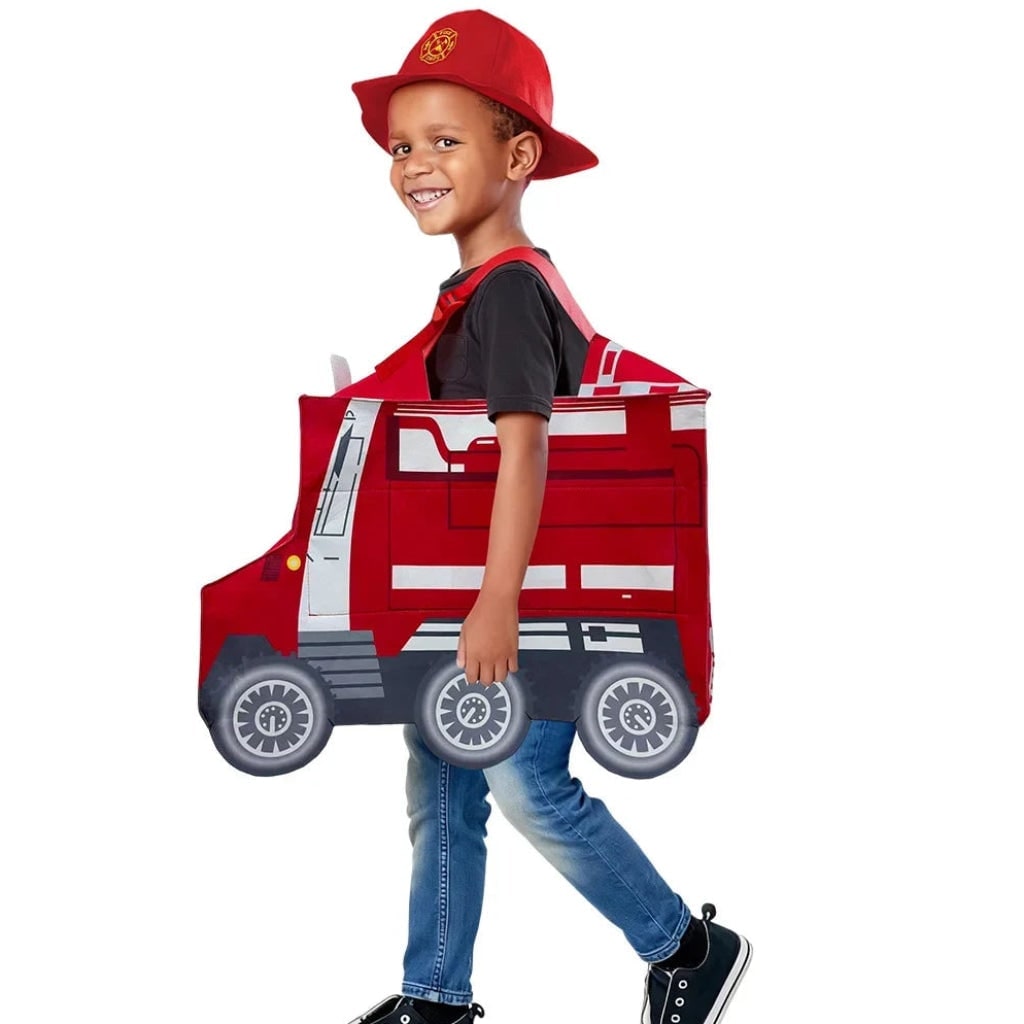 Kids' Halloween Firefighter Costume with Hat Reflective Stripes and Badge for Dress Up