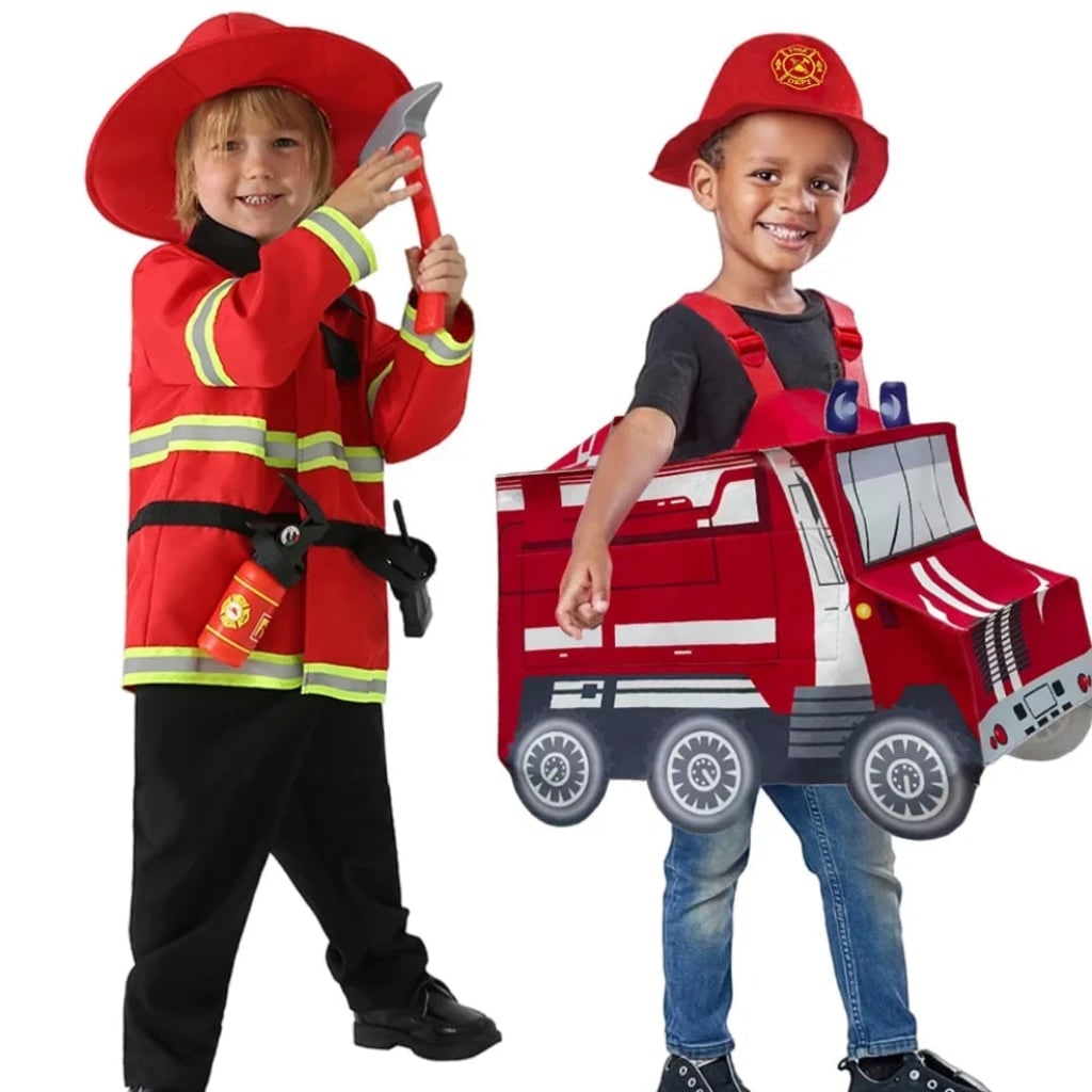 Kids' Halloween Firefighter Costume with Hat Reflective Stripes and Badge for Dress Up