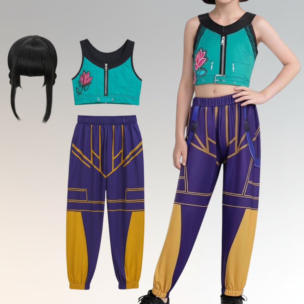 Kids' Halloween Hip Hop Dance Costume with Cropped Jacket Graphic Top and Flared Skirt