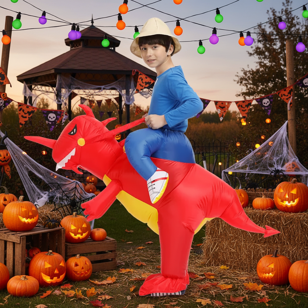 Kids' Halloween Inflatable Dinosaur Costume Suit with Step-In Design and Battery Fan for Party