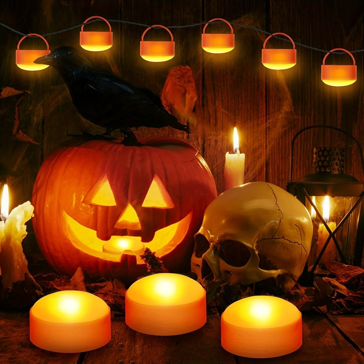 Kids' Halloween Jack O Lantern Pumpkin LED Tea Light Candles with Remote Control Battery Operated