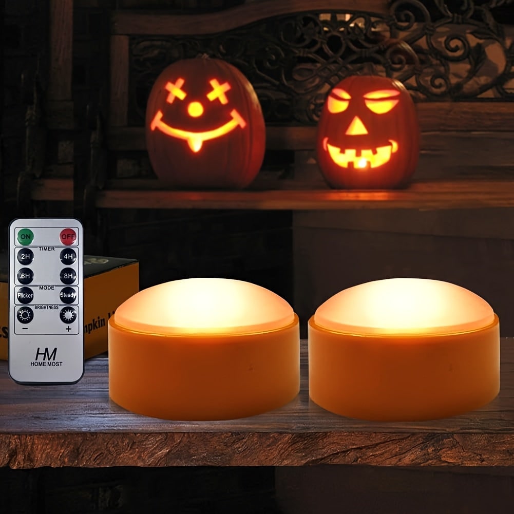 Kids' Halloween Jack O Lantern Pumpkin LED Tea Light Candles with Remote Control Battery Operated