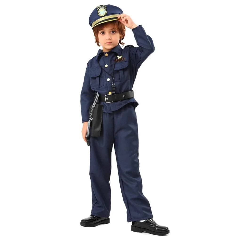 Kids' Halloween Police Officer Cop Costume for Children with Hat Accessories and Toy Handcuffs