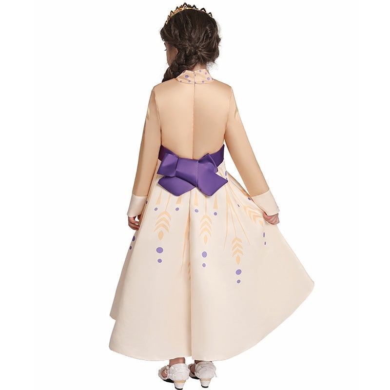 Kids' Halloween Princess Costume Dress with Long Sleeves and Purple Sash Bow