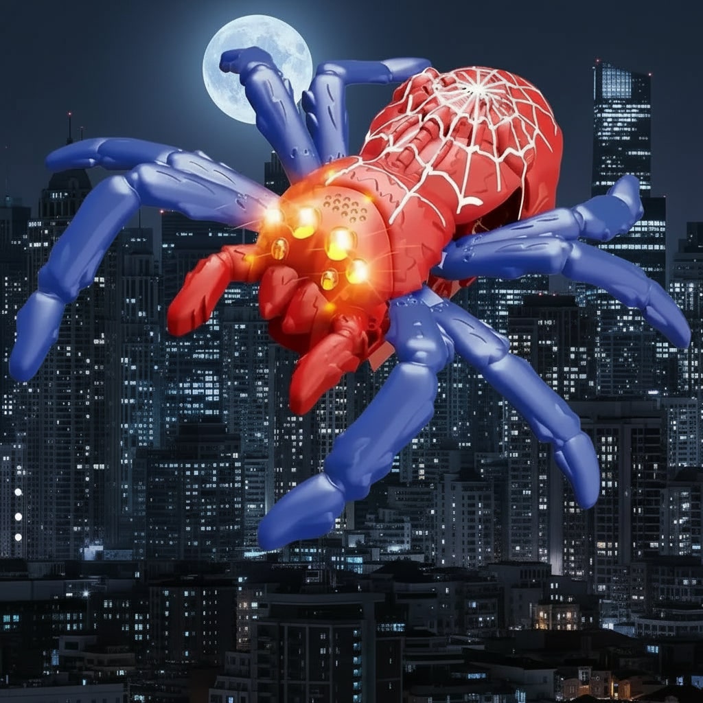 Kids' Halloween Remote Control Spider Wall Climbing Toy with LED Eyes and Suction Design