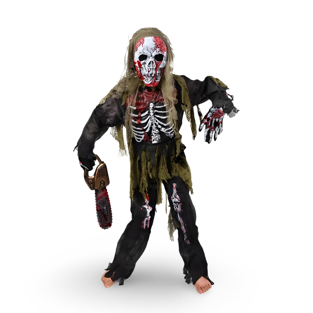 Kids' Halloween Zombie Skeleton Costume with Mask and Gloves for Scary Party Dress-Up