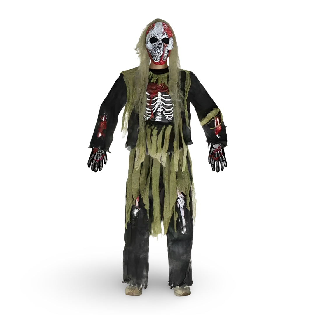 Kids' Halloween Zombie Skeleton Costume with Mask and Gloves for Scary Party Dress-Up
