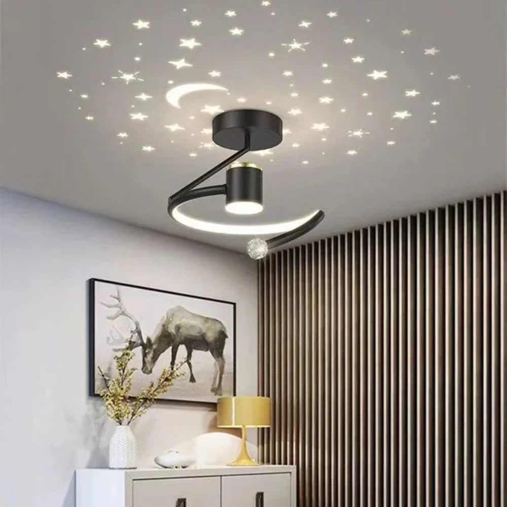 Kids' LED Ceiling Light with Star Projection and Dimmable Semi Flush Design for Bedroom