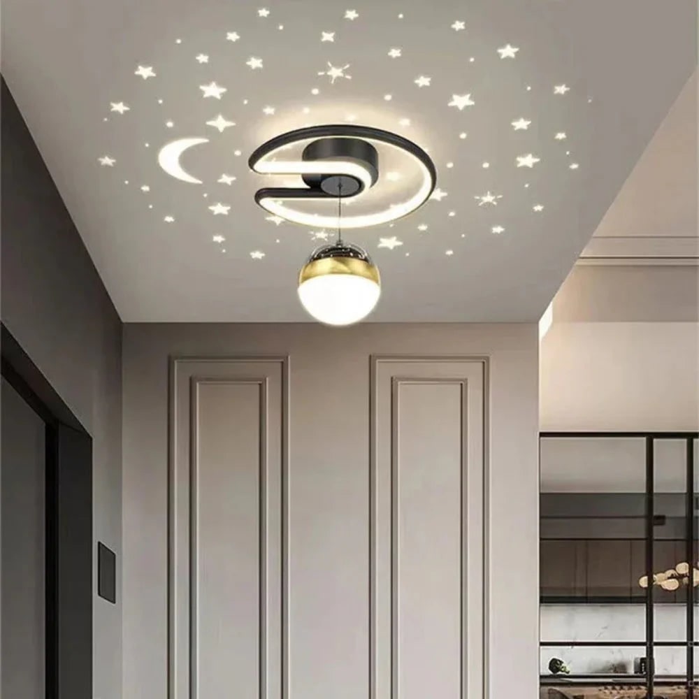 Kids' LED Ceiling Light with Star Projection and Dimmable Semi Flush Design for Bedroom