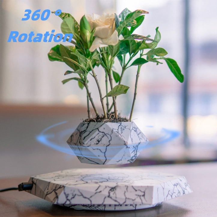 Kids' Levitating Plant Pot with Floating Marble Base and 360-Degree Rotation for Indoor Ceramic