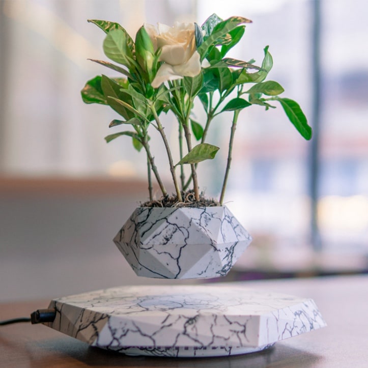 Kids' Levitating Plant Pot with Floating Marble Base and 360-Degree Rotation for Indoor Ceramic