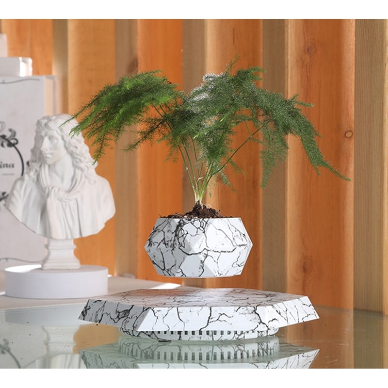 Kids' Levitating Plant Pot with Floating Marble Base and 360-Degree Rotation for Indoor Ceramic