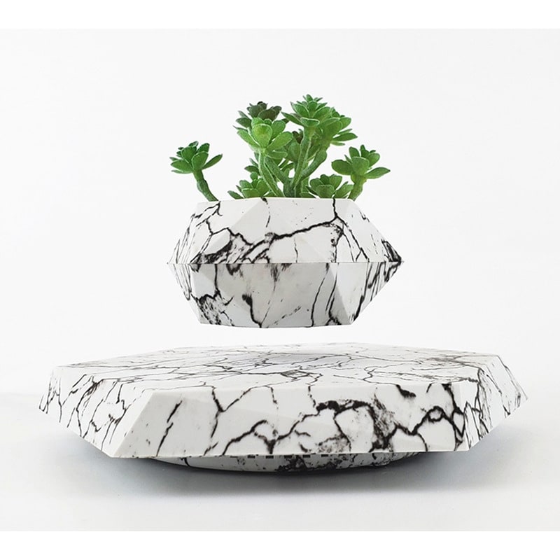 Kids' Levitating Plant Pot with Floating Marble Base and 360-Degree Rotation for Indoor Ceramic