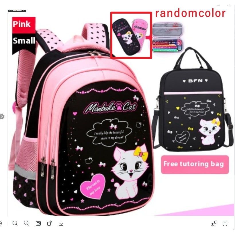 Kids' Lunch Box Backpack Set with Matching Pencil Case Cartoon Cat Print Waterproof and Bag Combo
