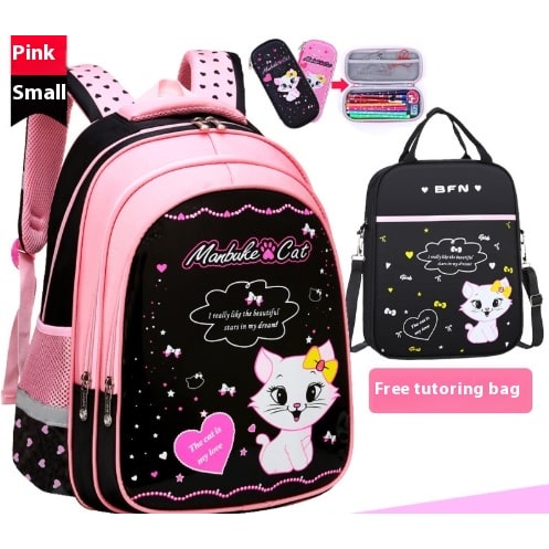 Kids' Lunch Box Backpack Set with Matching Pencil Case Cartoon Cat Print Waterproof and Bag Combo