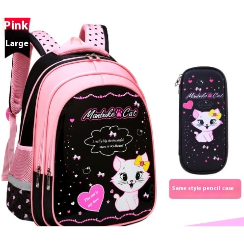 Kids' Lunch Box Backpack Set with Matching Pencil Case Cartoon Cat Print Waterproof and Bag Combo