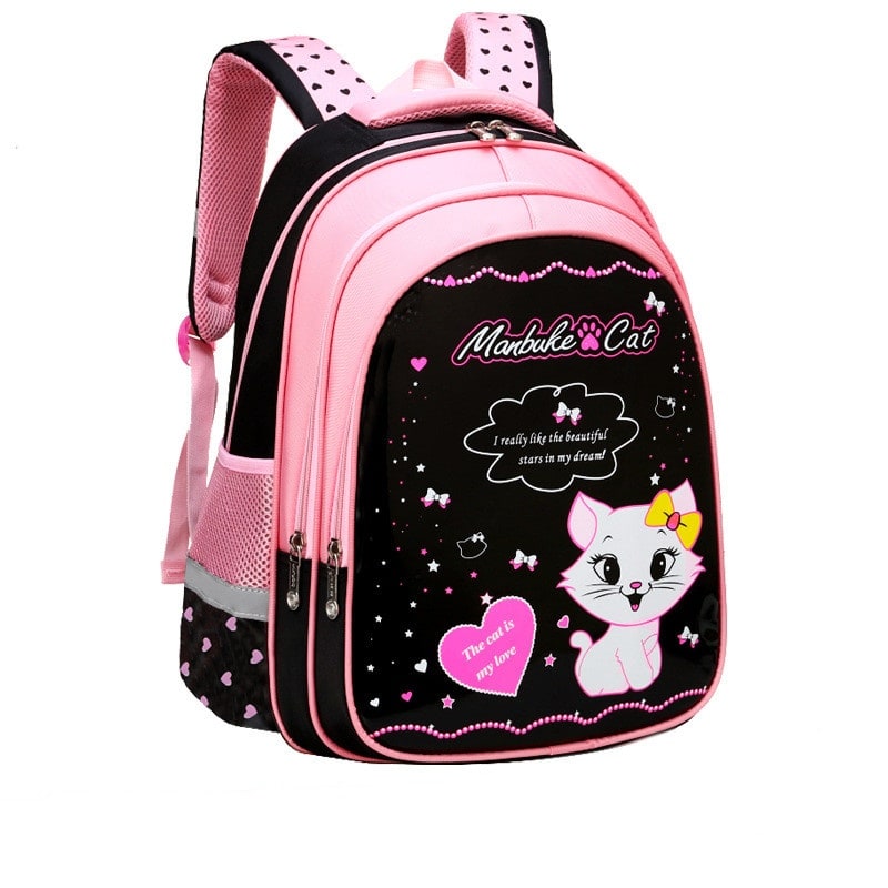 Kids' Lunch Box Backpack Set with Matching Pencil Case Cartoon Cat Print Waterproof and Bag Combo