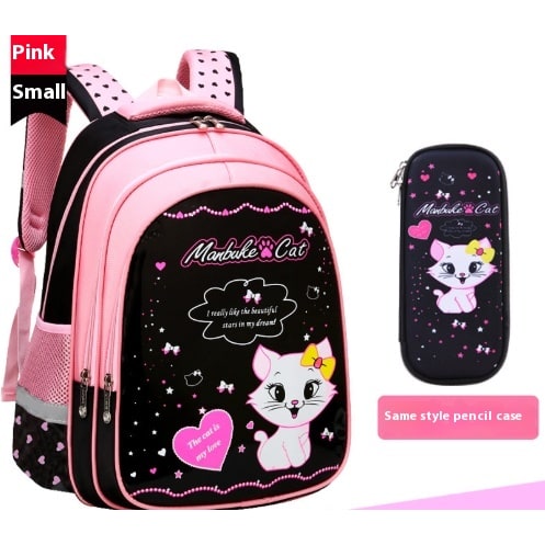 Kids' Lunch Box Backpack Set with Matching Pencil Case Cartoon Cat Print Waterproof and Bag Combo