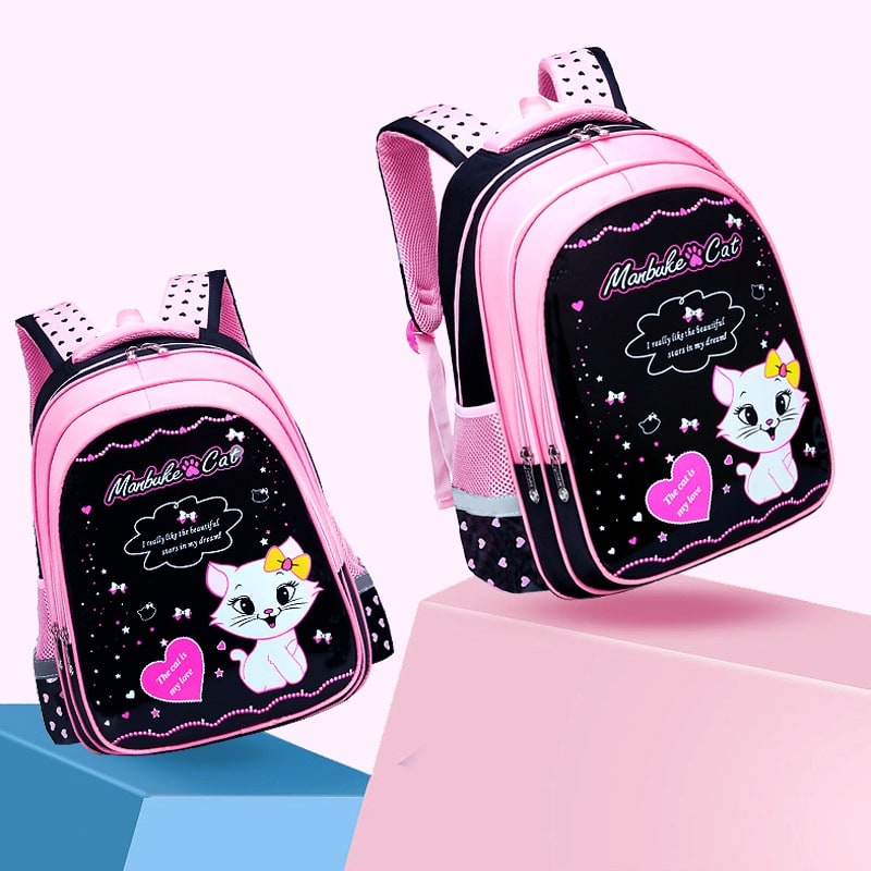Kids' Lunch Box Backpack Set with Matching Pencil Case Cartoon Cat Print Waterproof and Bag Combo