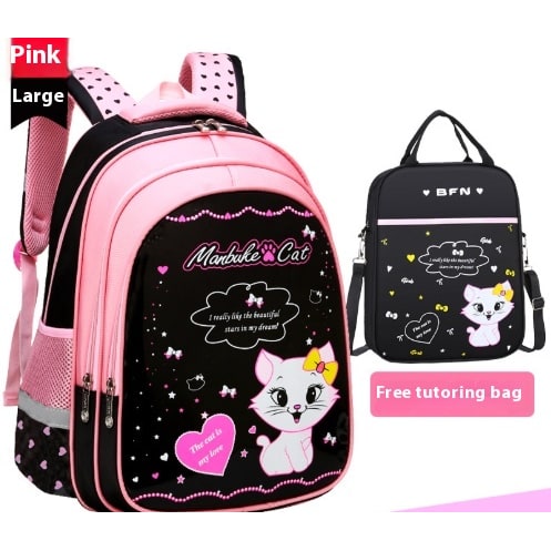 Kids' Lunch Box Backpack Set with Matching Pencil Case Cartoon Cat Print Waterproof and Bag Combo