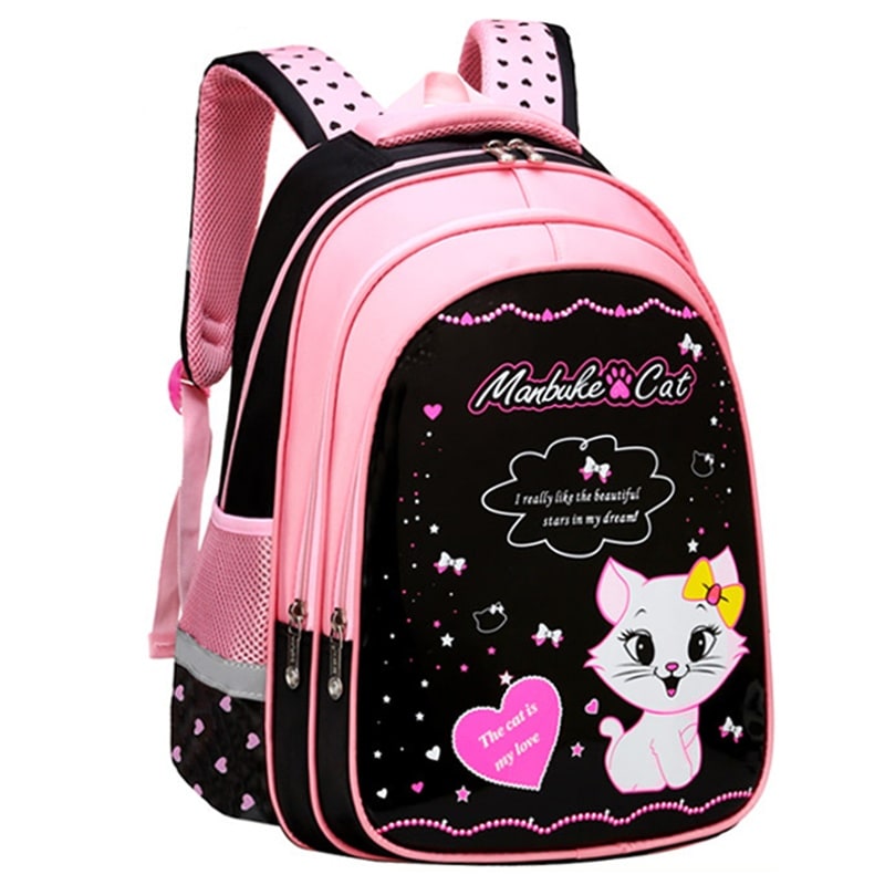 Kids' Lunch Box Backpack Set with Matching Pencil Case Cartoon Cat Print Waterproof and Bag Combo