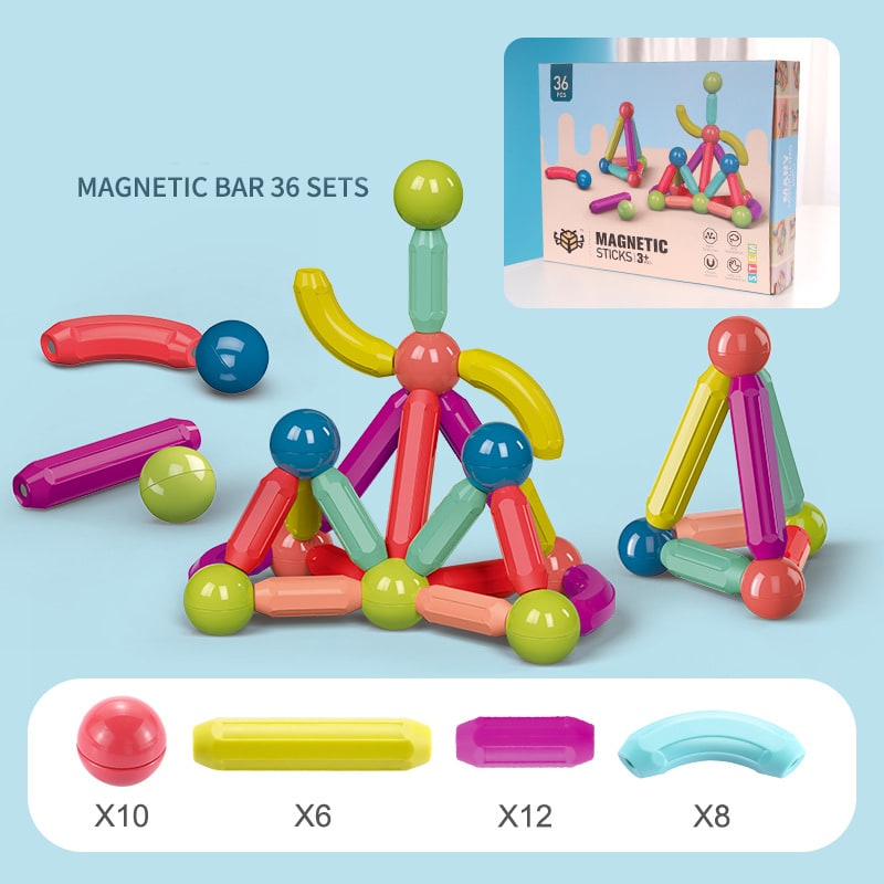 Kids' Magnetic Building Blocks and Cubes with Sticks and Balls Stem Construction Toy Set