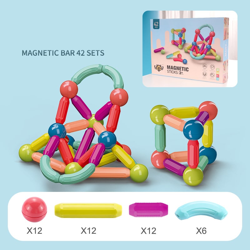 Kids' Magnetic Building Blocks and Cubes with Sticks and Balls Stem Construction Toy Set
