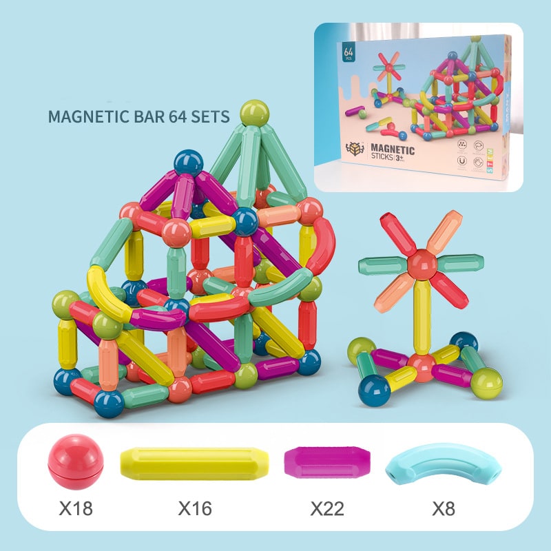 Kids' Magnetic Building Blocks and Cubes with Sticks and Balls Stem Construction Toy Set